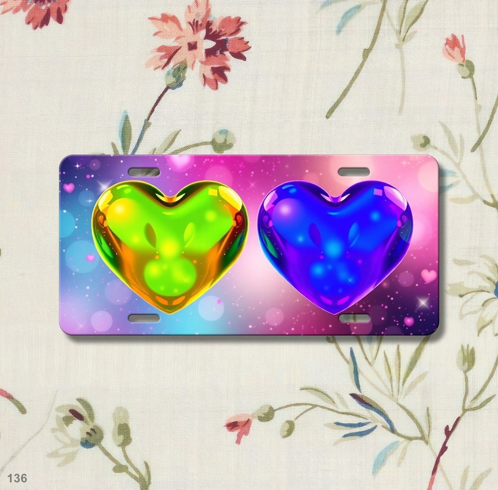 Vibrant Hearts License Plate Personalized Car Tag Unique Gift