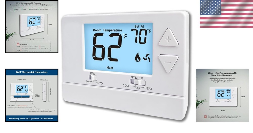 Digital Non-Programmable Thermostat for Efficient Single-Stage Climate Control