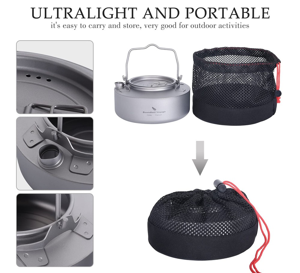 Yage Titanium Kettle With Folding Handle & Filter Ultralight Teapot Outdoor Camp