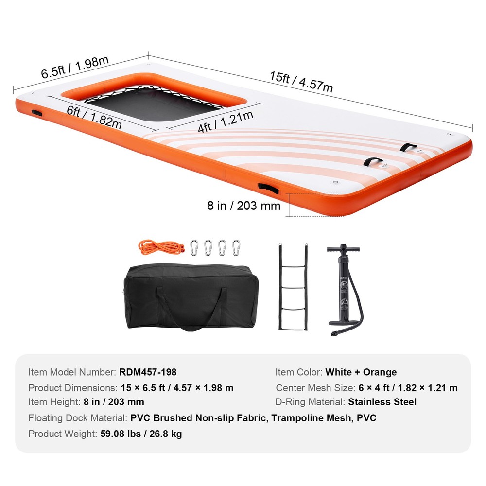VEVOR Inflatable Floating Dock 15x6.5FT Water Dock Platform with 4*6FT Mesh Pool