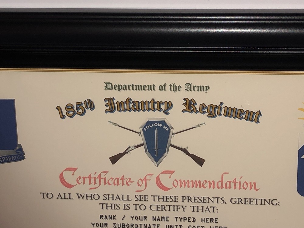 185TH INFANTRY REGIMENT / COMMEMORATIVE - CERTIFICATE OF COMMENDATION