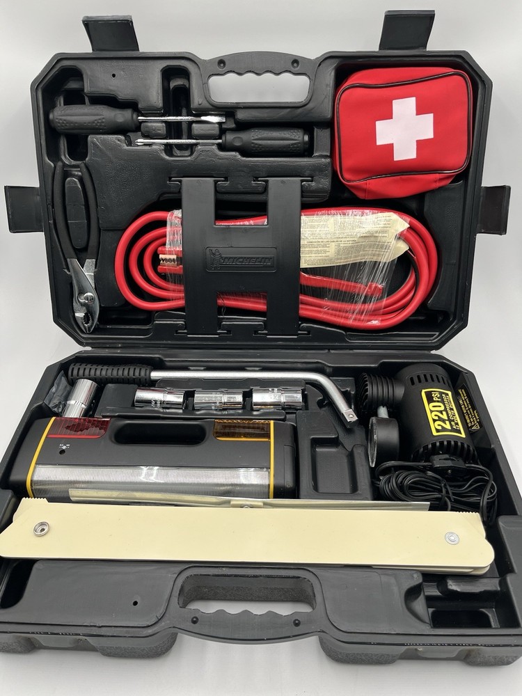 Michelin Premium Emergency Roadside Kit HD Cables Tools Air Compressor/open Box