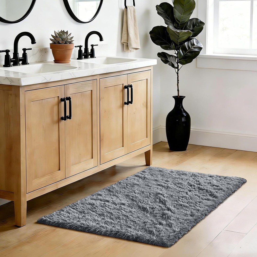Fluffy Rug Shaggy Area Rug, Grey 2x4 Rugs 2' x 4' (Rectangular),