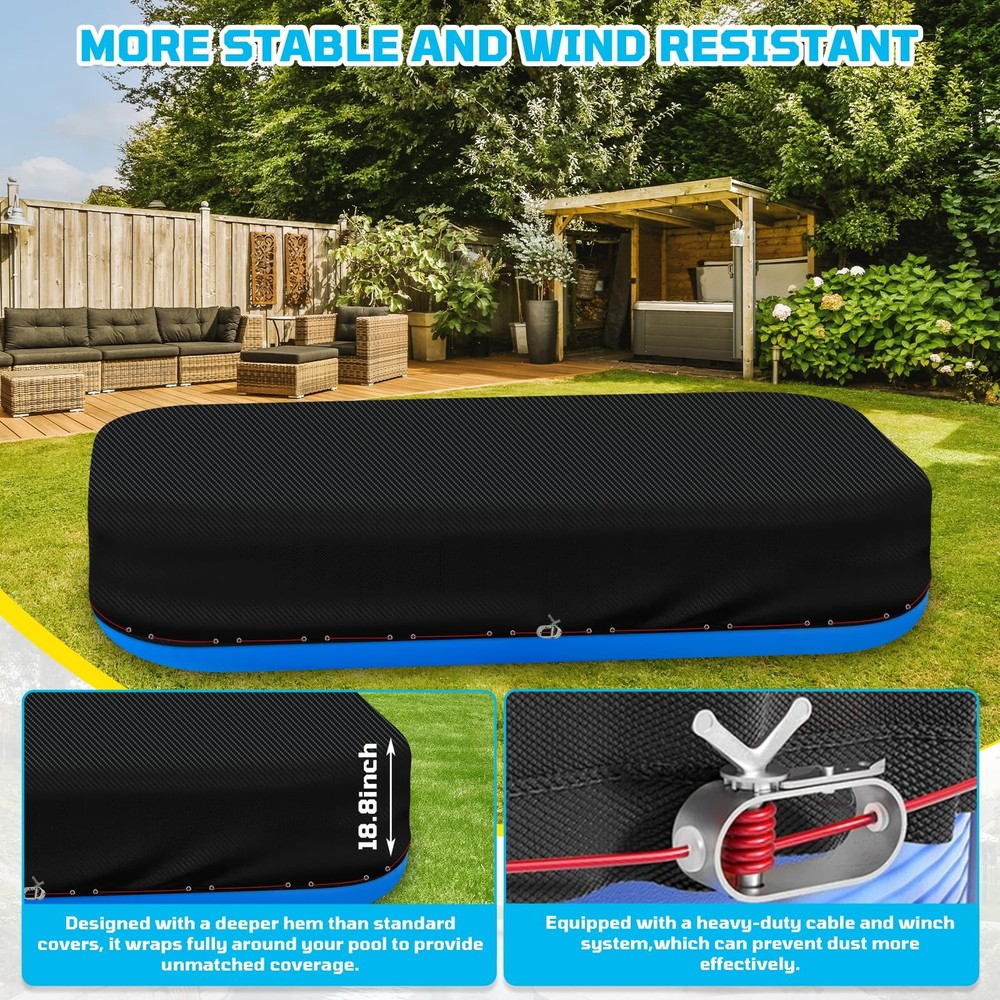 10x6 Ft Rectangular Pool Cover for Above Ground Pools - Large Inflatable Pool...