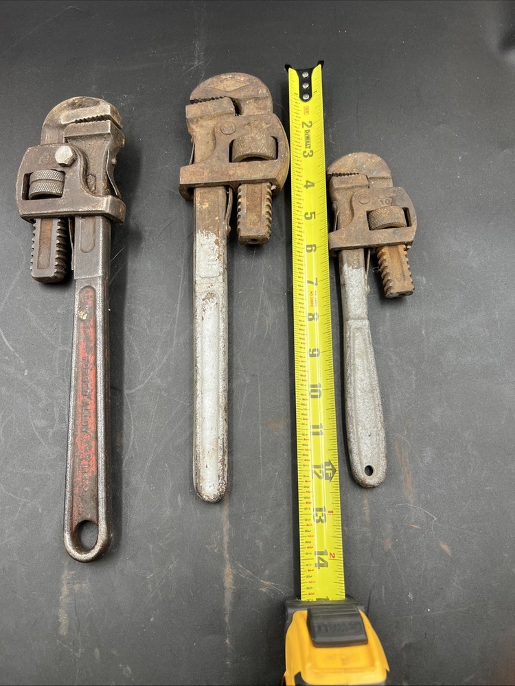 Vintage Lot 3 Pipe Monkey Wrenches Stillson Walworth & Lectrolite Plumbers Tool