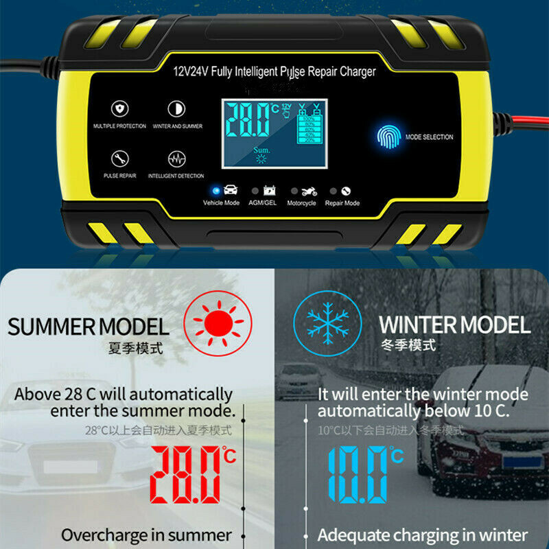 Motorcycle ATV Fully-Automatic Smart Charger Battery Maintainer Desulfator Tool