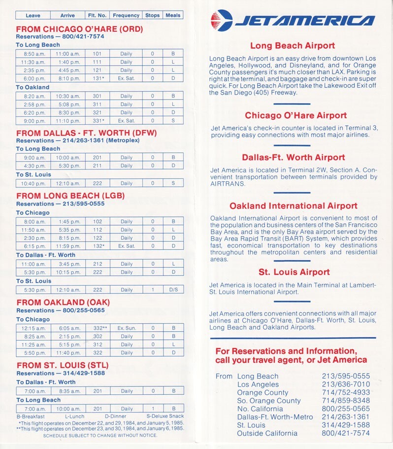 Jet America timetable 1984/10/28