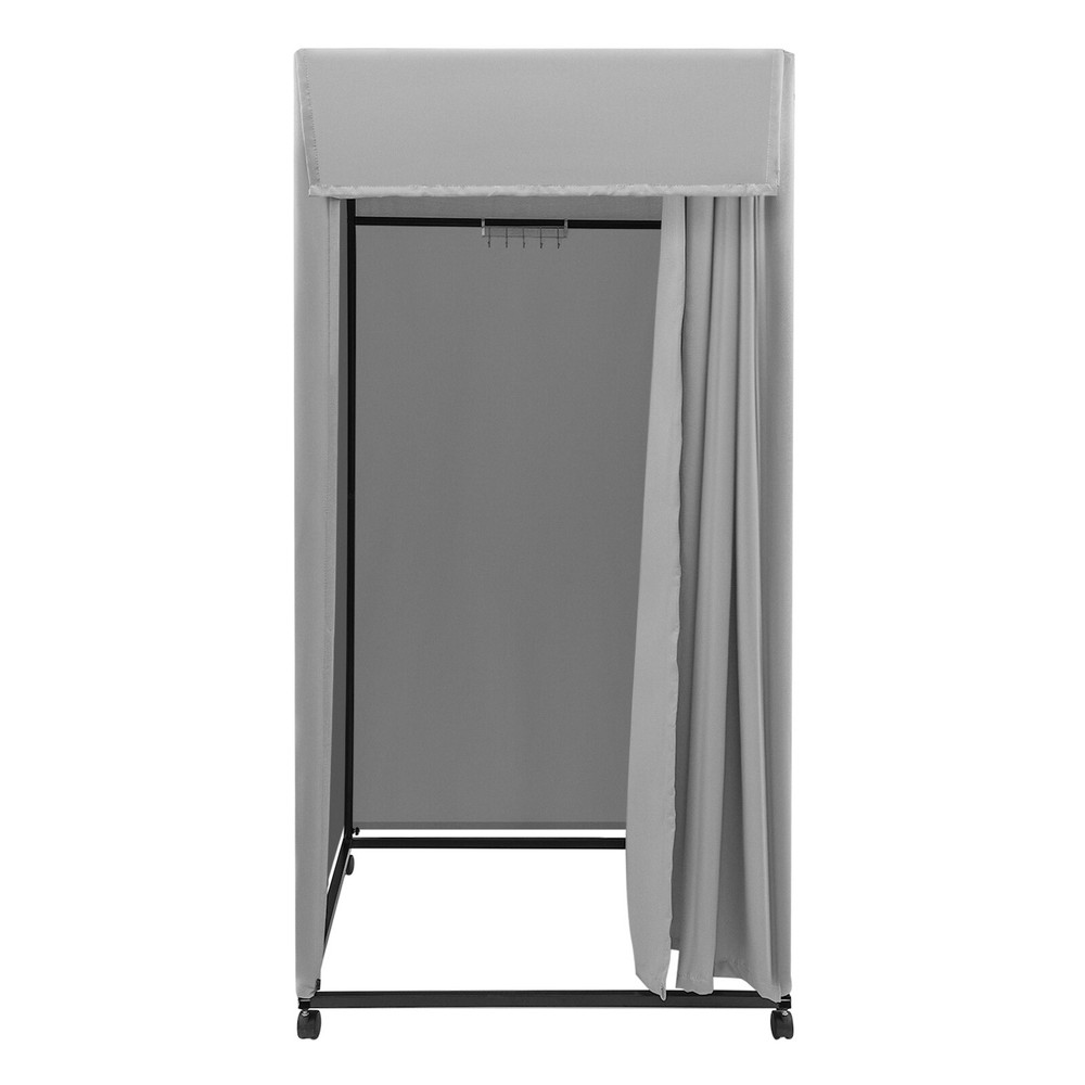 Rolling Fitting Room Portable Dressing Room Frame With Curtain & Hook Gray Color