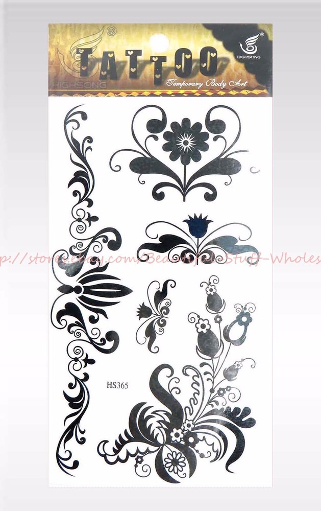 12 sheets rose boho flower black temporary tattoo waterproof tattoos