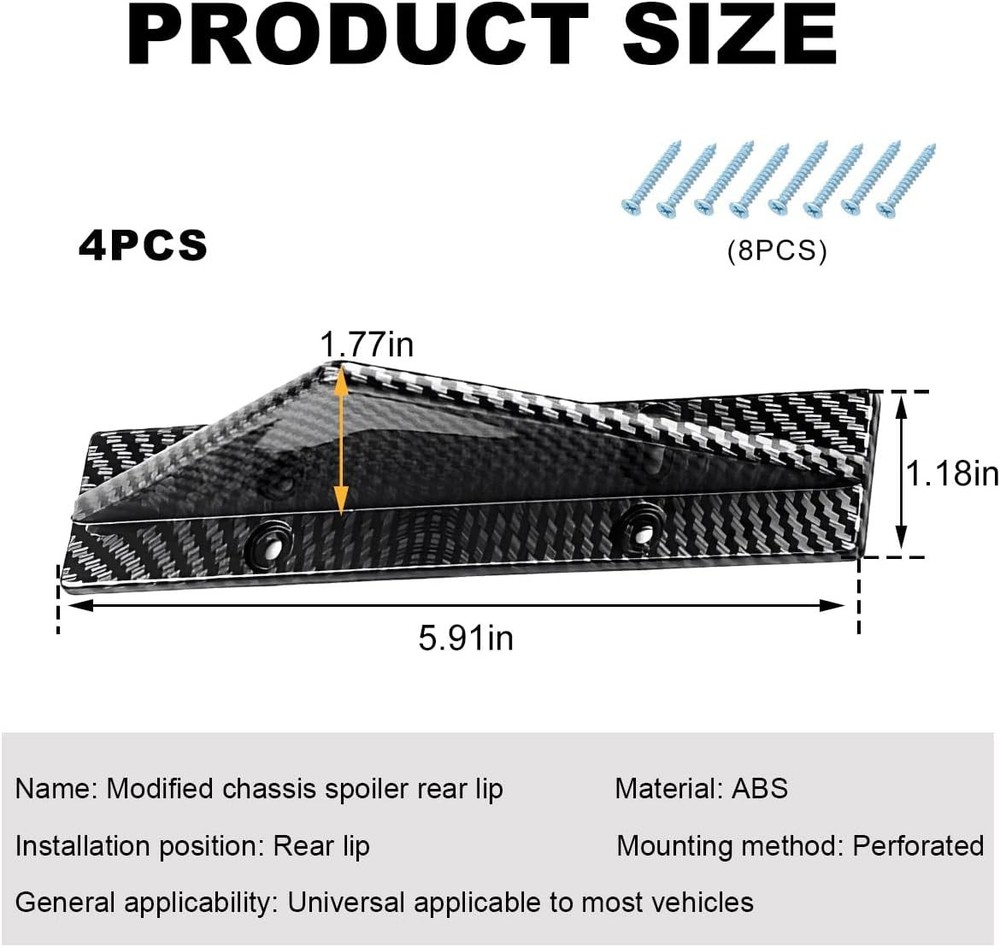 4 PCS Car Rear Lower Bumper Wing Lip Diffuser, Straight Carbon Fiber