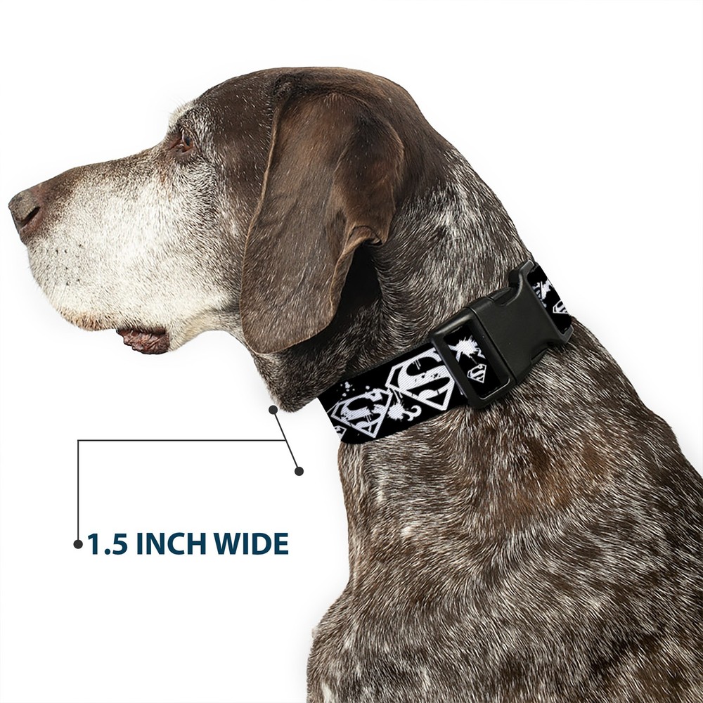 Plastic Clip Collar Superman Shield Splatter Black/White Medium 11-16.5"