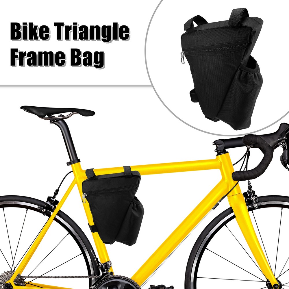 Triangle Frame Bag with Bottle Holder Storage Bag for Mountain Bicycle Black