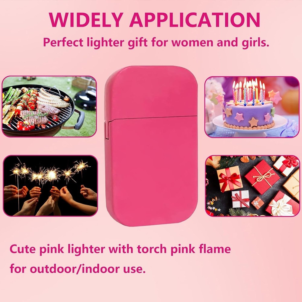 Torch Lighter, Pink Flame Lighter Cute Pink Glitter Torch Windproof Cool Lighter