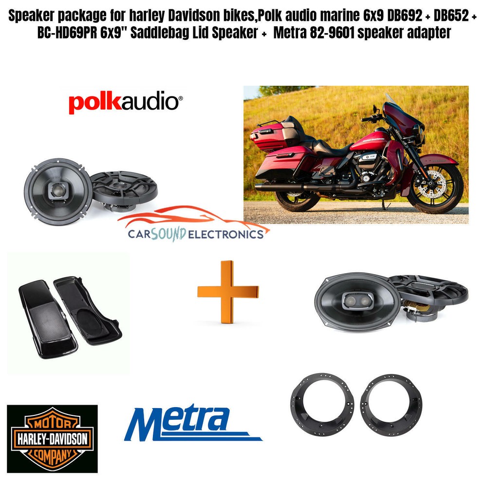 Speaker package for Harley Davidson + 6 X9 Saddlebag Lid and 6.5 speaker adapter