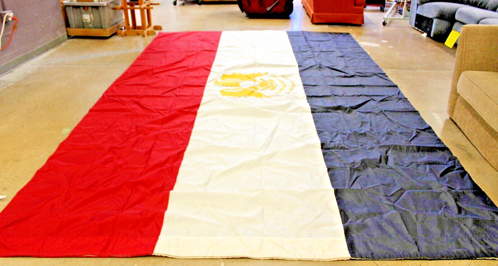 Large Egyptian Flag 9' x 14.75' Hangs Vertically Some Stains Well Made