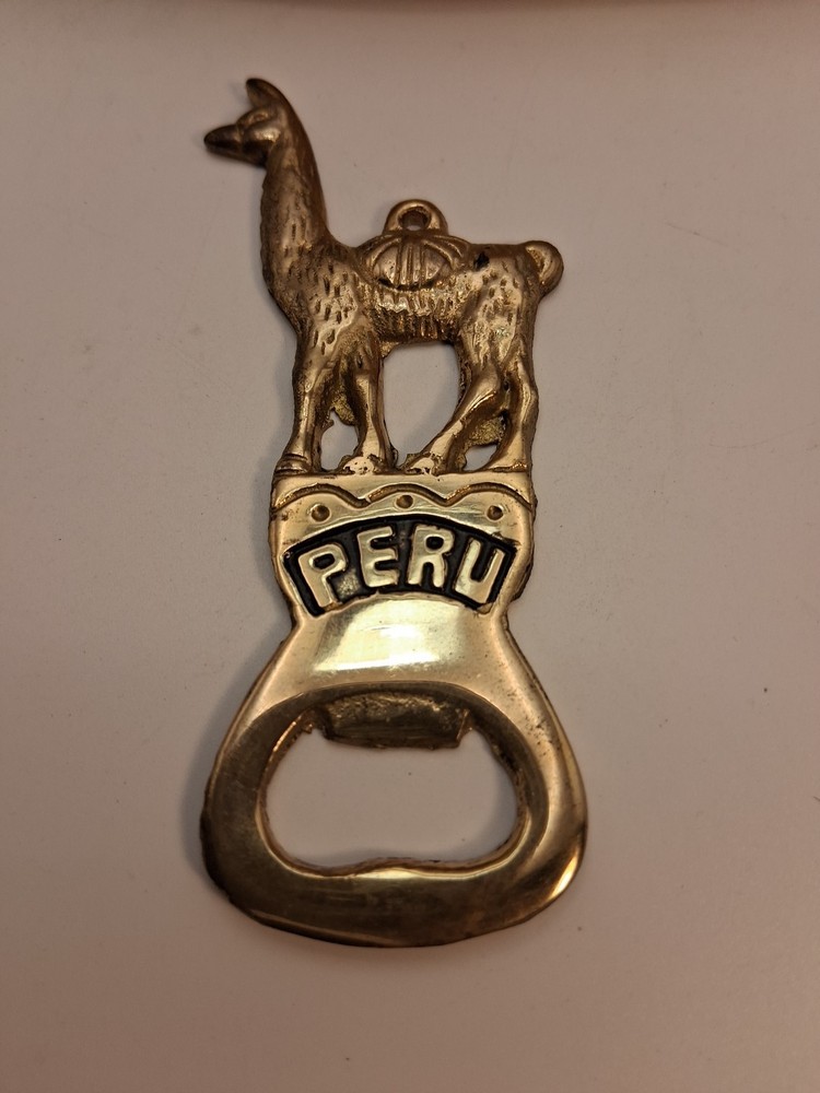PERUVIAN LLAMA BOTTLE OPENER Brass Vintage