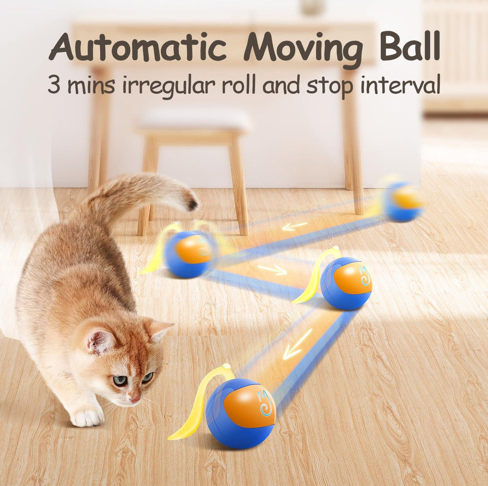 Interactive Cat Ball Toy Set, Fun Tracker, Automatic Rolling Chase Ball with Flu