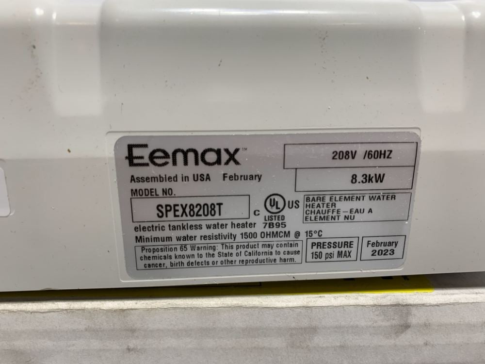 Eemax SPEX8208T Water Heater 8.3kW 208V