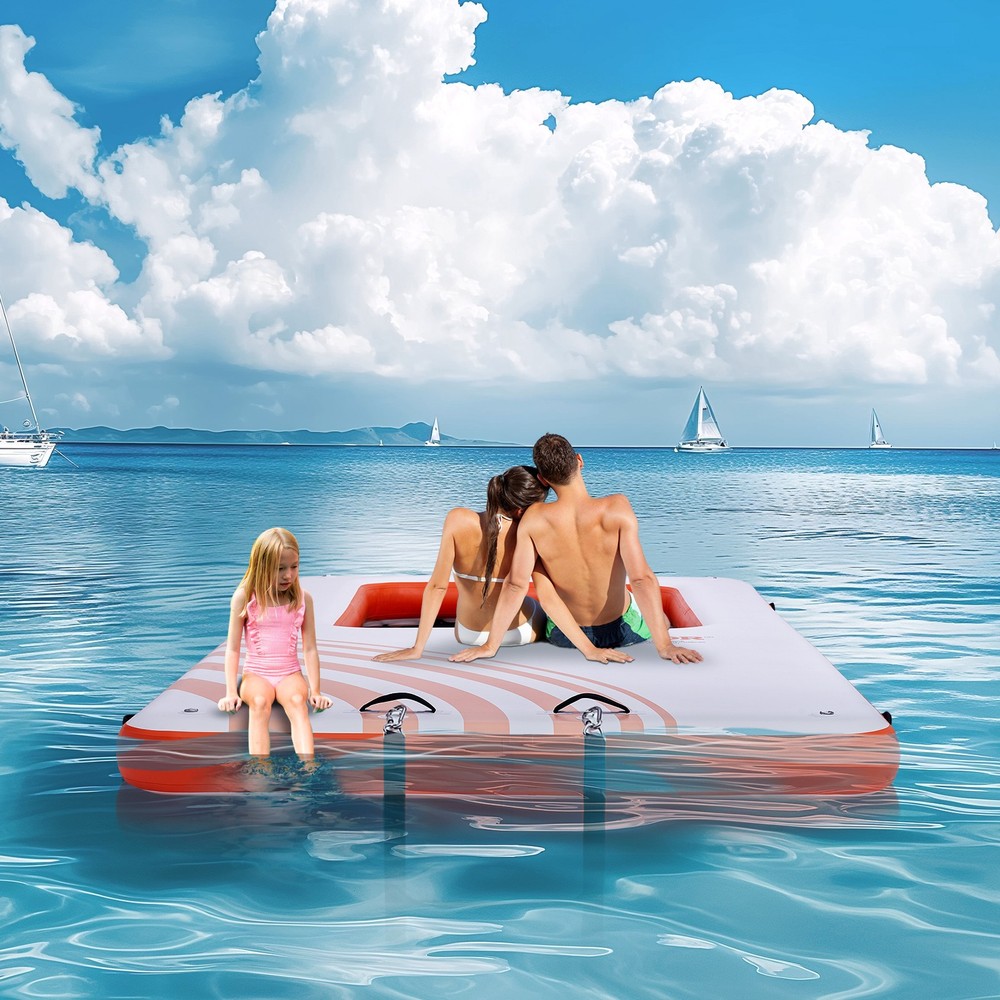 VEVOR Inflatable Floating Dock 15x6.5FT Water Dock Platform with 4*6FT Mesh Pool