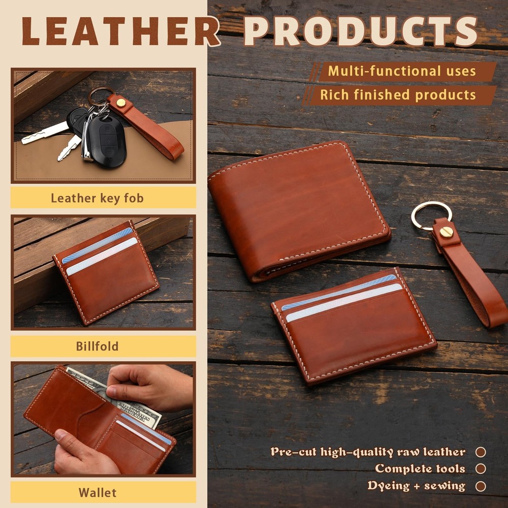 51-Piece Leather Working Kit: Craft Tools Set with Edge Beveler Vegetable Tan...