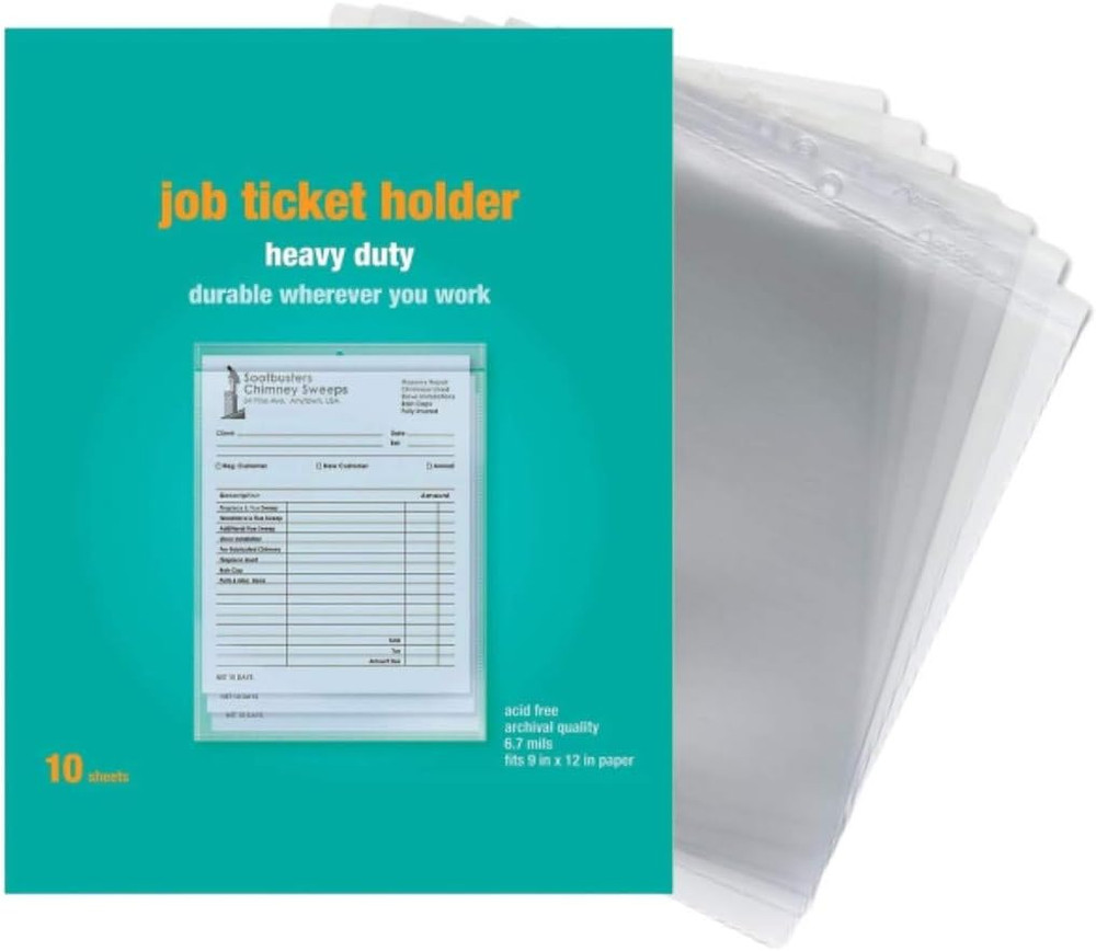 Job Ticket Holders, 9" X 12", Clear, 10/Pack