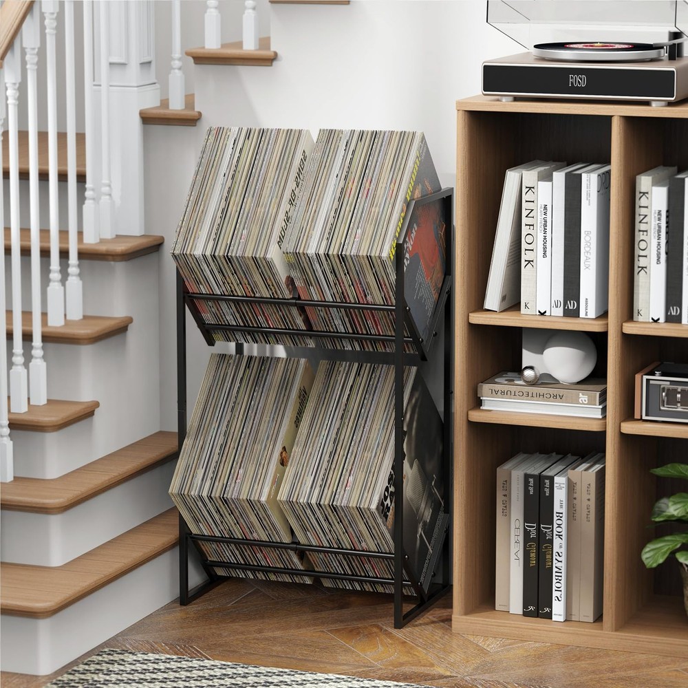 PAPAGIFTREE Vinyl Record Storage Rack, 2-Tier 2 Tier, Black