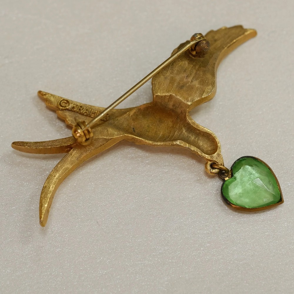 Kramer Bird with Crystal Heart Charm 1950s