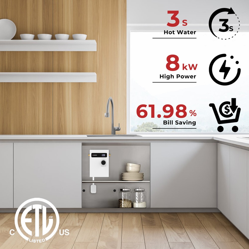 CAMPLUX 8kW Tankless Water Heater Electric 240V Compact Instant Hot Water Heater