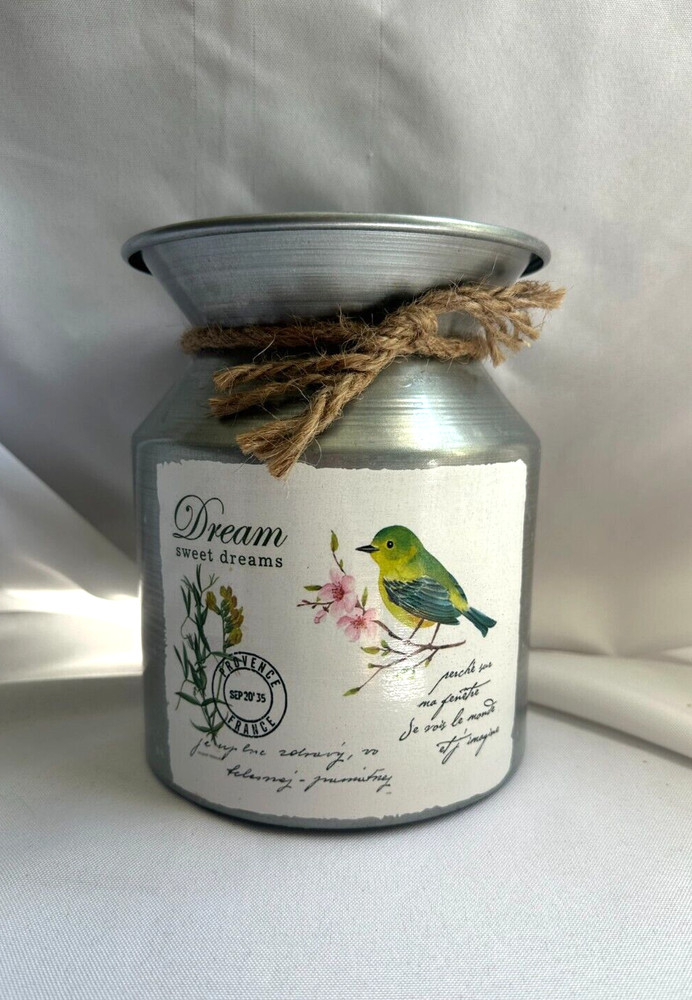 Decorative Tin Planter Bird Floral Design 7" x 5.5"
