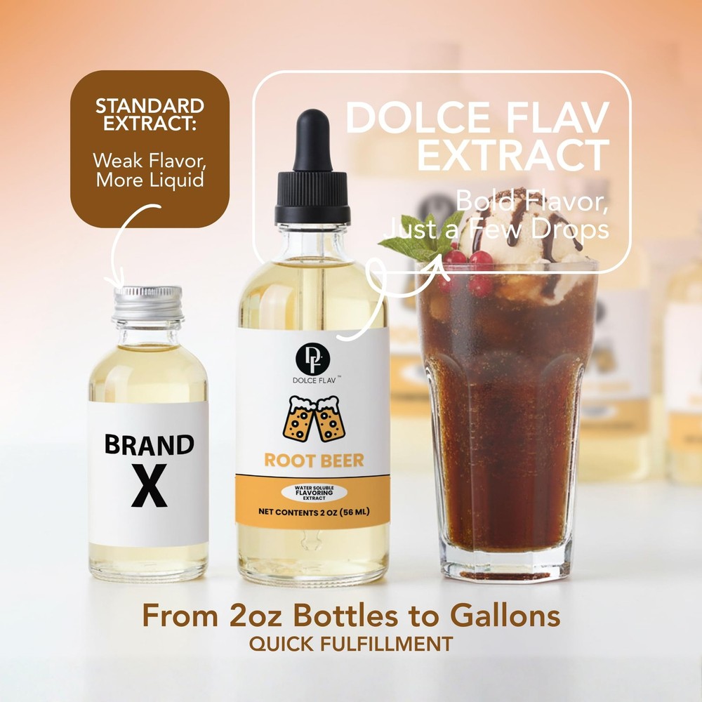 Dolce Flav Root Beer Extract - 2 Ounce Water-Soluble Multipurpose 2 Oz.