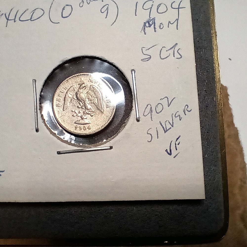 Mexico 1904 Mo M Silver 5 Centavos, 0 over 9