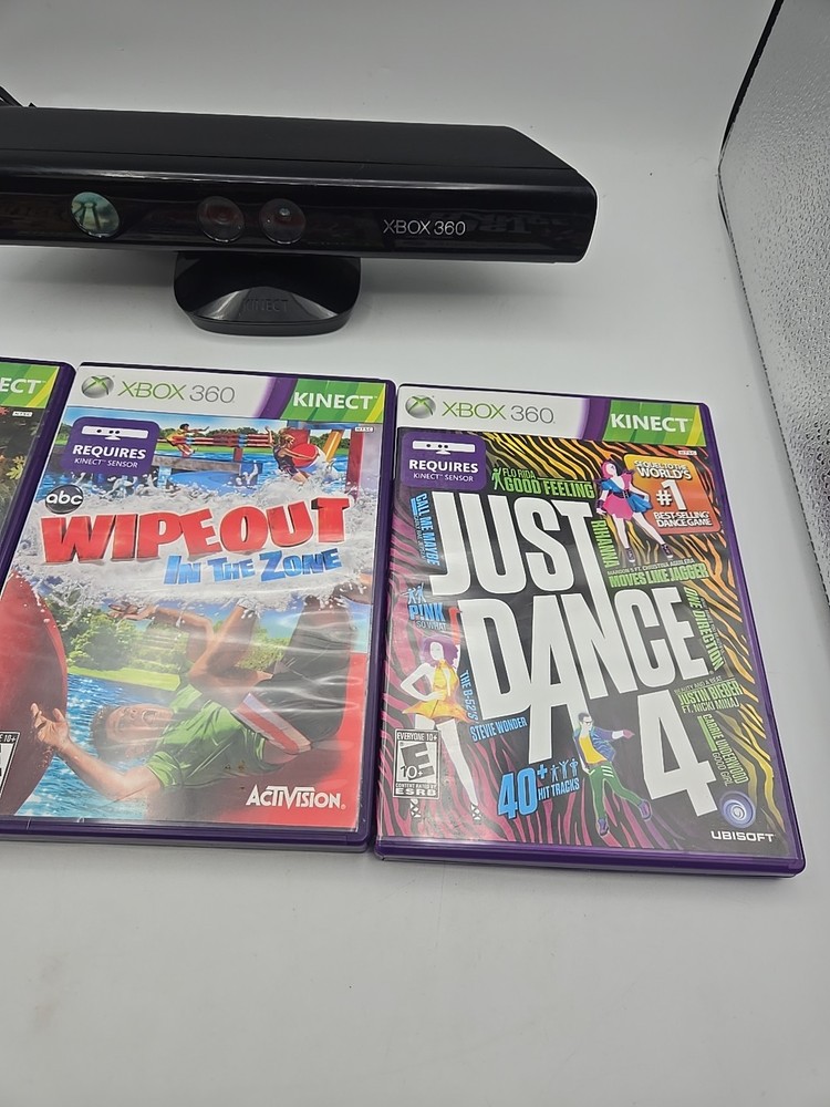 Xbox 360 Kinect Bundle: Sensor Bar 1414 with Adapter And 3 Kinect Games - TESTED