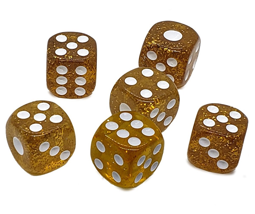 6 Yellow Glitter Dice Rounded Corners +PU Leather Red Felt Lined Cup Compartment