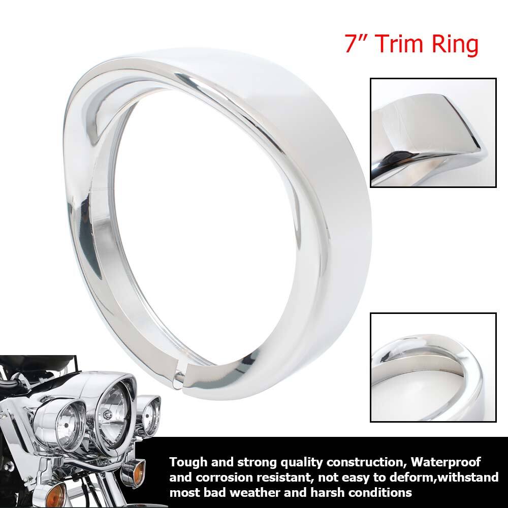 Chrome 7" Headlight Trim Light Ring Visor Bezel for Harley CVO Road King Softail