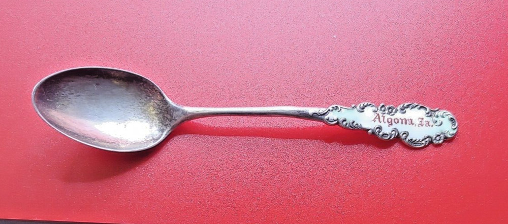 VINTAGE STERLING SILVER ENAMELED SOUVENIR SPOON  "Algona, Ia." BLACKINGTON