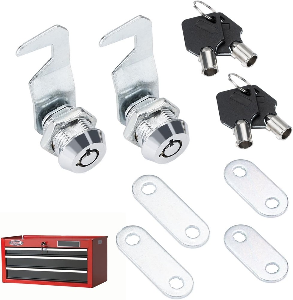 Silver Tool Box Locks with Keys for Craftsman, 5/8" Cam Lock Replacement, 2 Sets