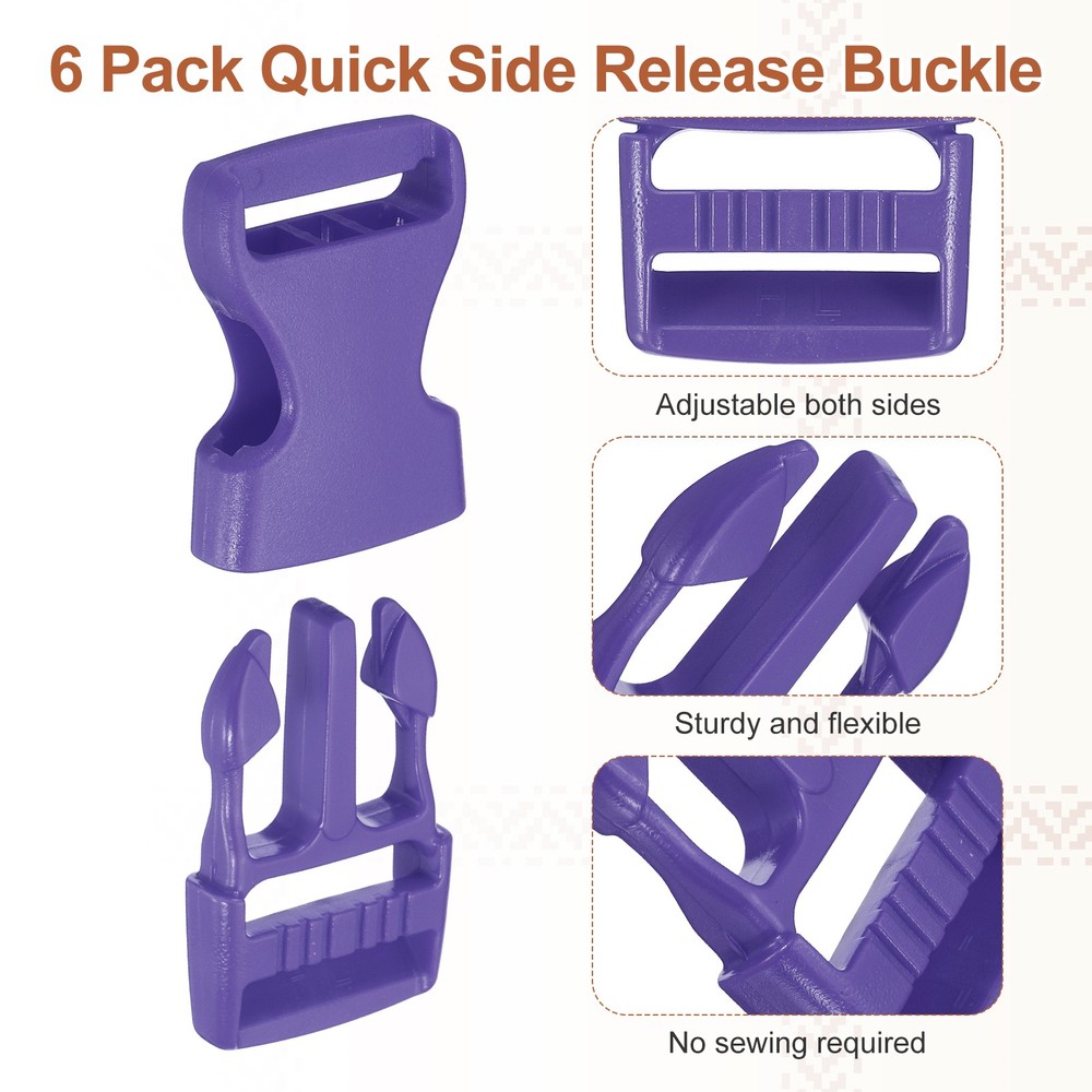 6 Pack Quick Side Release Buckle, 1" Plastic Buckle Clip, Purple