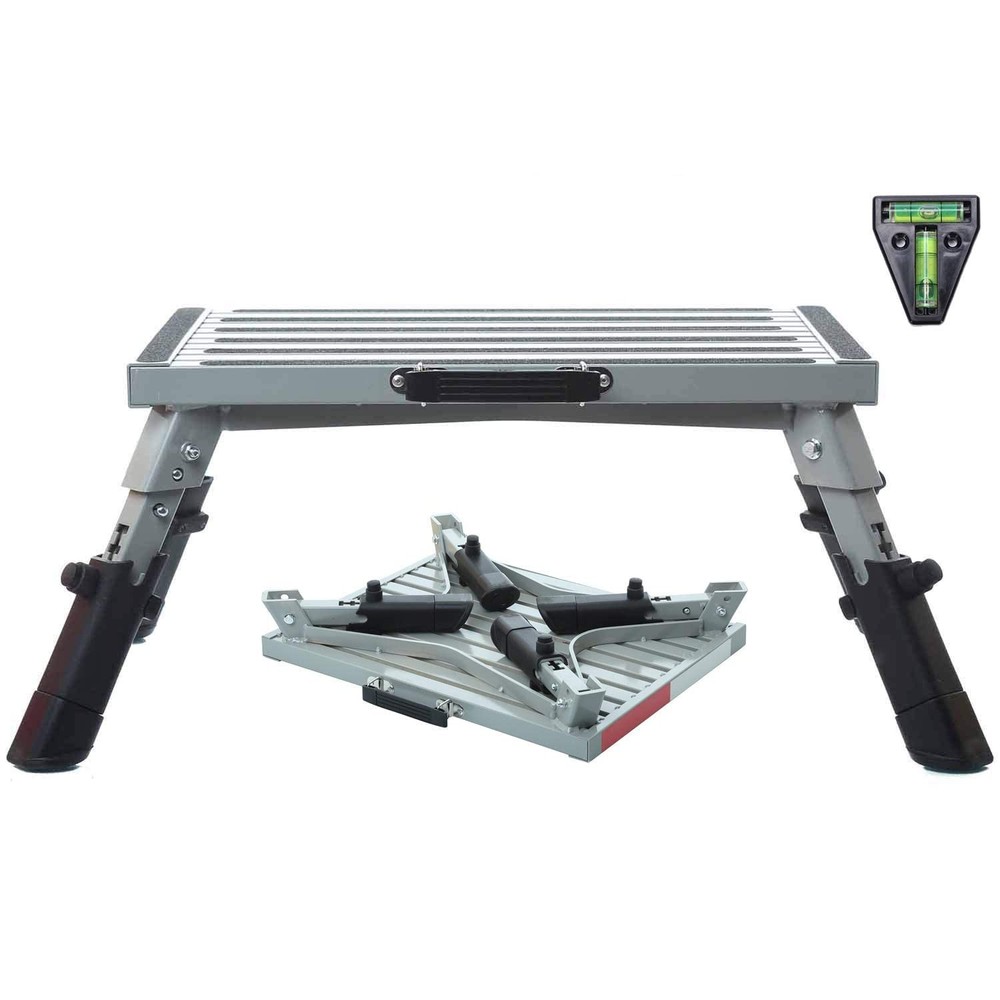 Homeon Wheels Large RV Step Stool, Adjustable Height Aluminum Folding Platform S