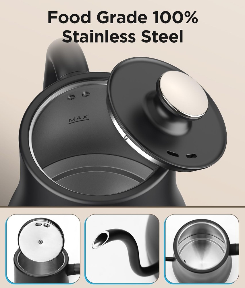 Gooseneck Electric Kettle ±1℉ Temp Control & Mute Mode, 0.8L Precision Kettle