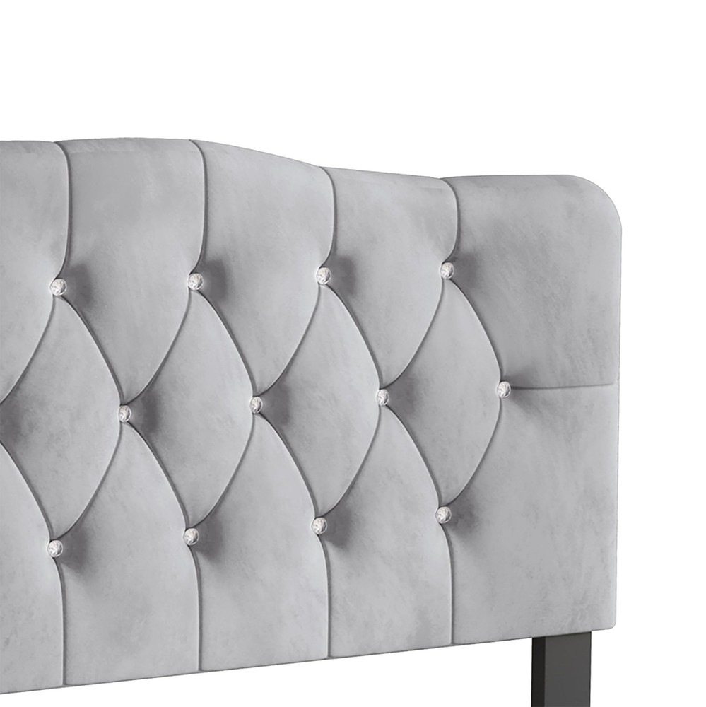 Queen Crystal Diamond Button Tufted Velvet Upholstered Adjustable Headboard, ...
