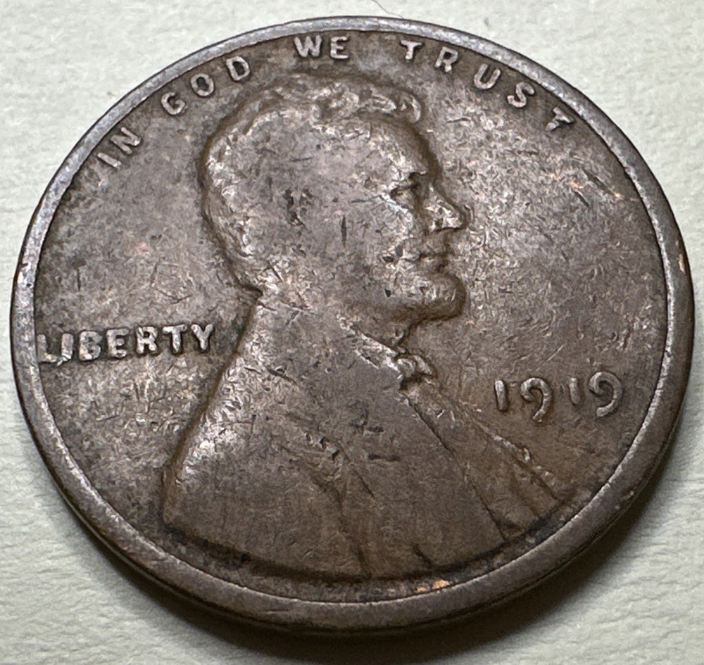 1919 1C BN Lincoln Cent WHEAT PENNY 352X
