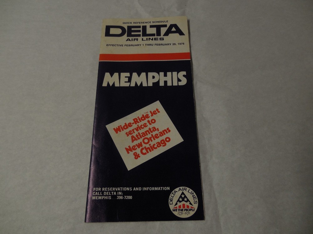 1976 Delta Airlines Memphis Quick Reference Schedule Brochure Delta Air Lines