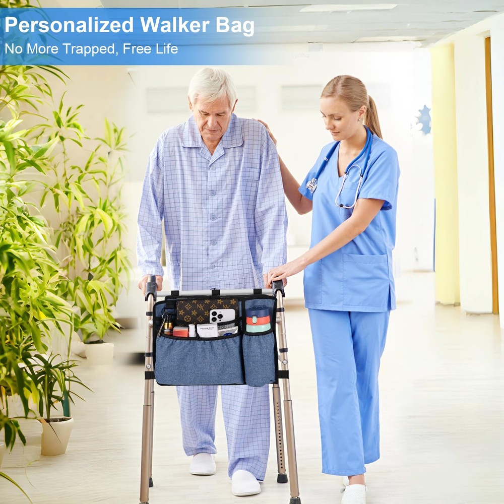 Walker Bag with Cup Holder, Premium Walker Basket for Folding Walker, Foldabl...