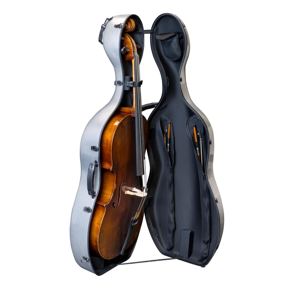 Polycarbonate Cello Case - Light 8.5lb Wheels, Bow Pockets - Gray - CP-7001