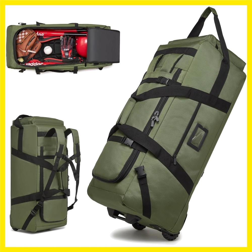 Baseball Catcher Bag with Wheels, Baseball Catcher Roller Bag with Large Capa...