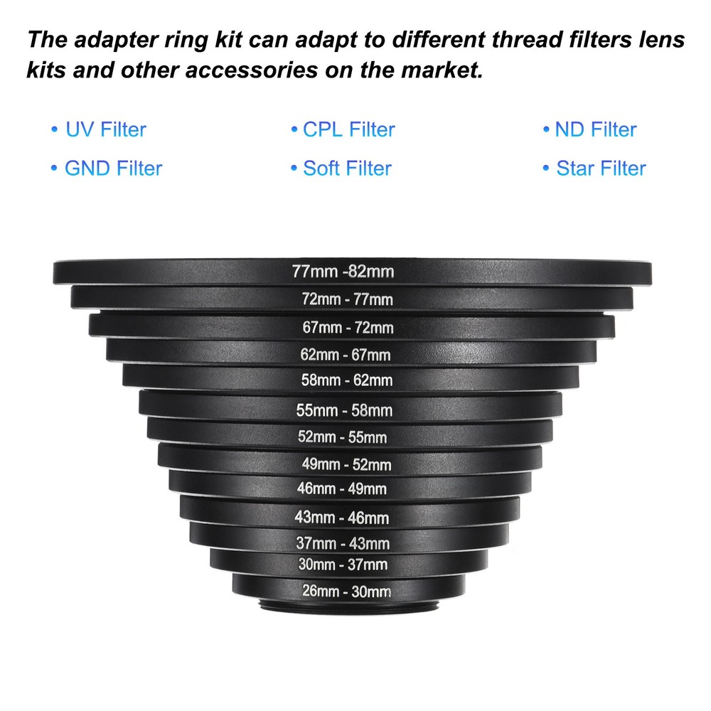 13pcs Metal Step Up Ring, Camera Lens Filter Adapter Ring Aluminum