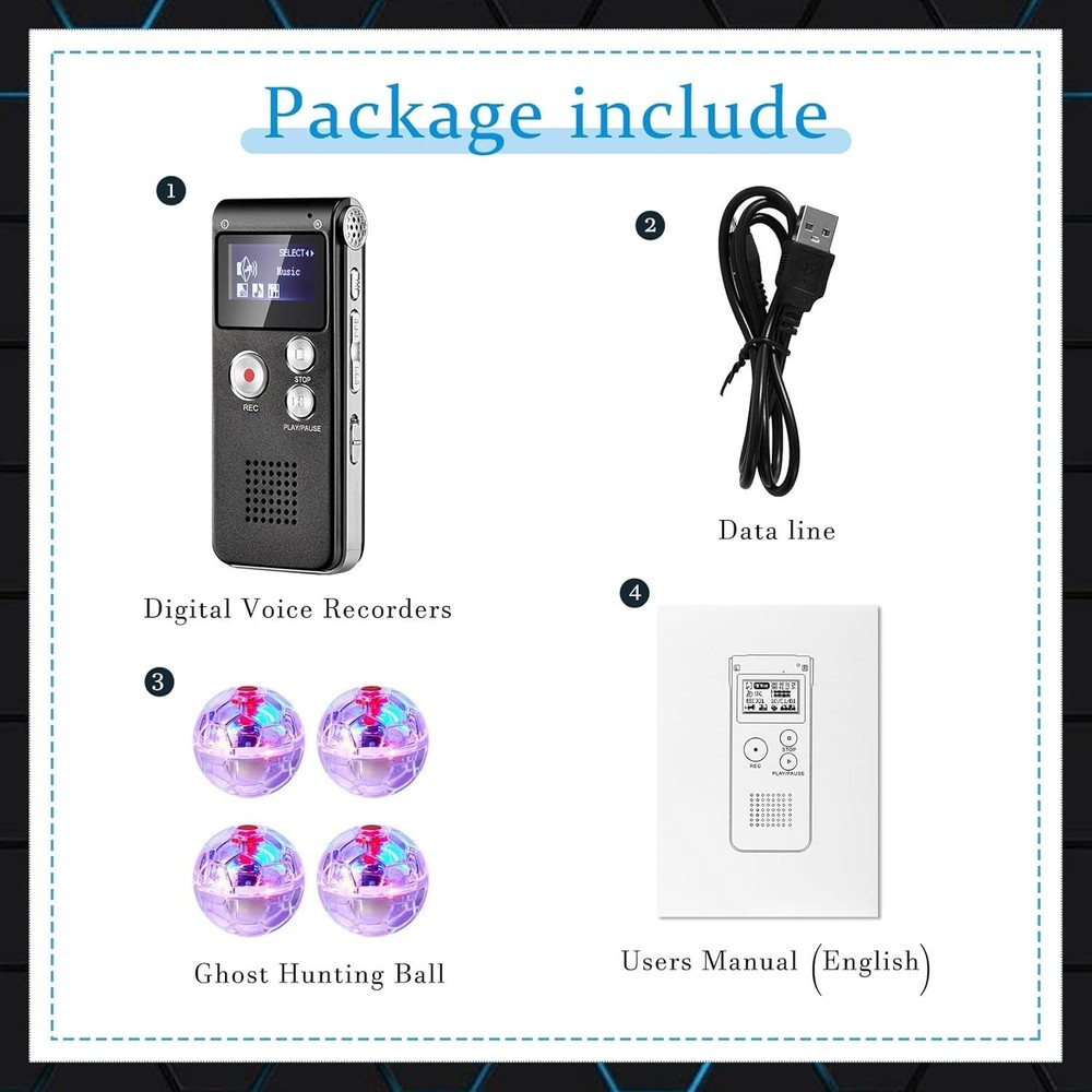 5 Pcs Ghost Hunting Kit Includes Digital Voice Recorders with 4 LED Cat Balls...