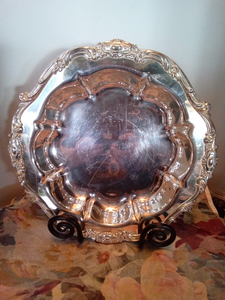 Vtg Silver Plated Beautiful Pattern No Marks Heavy 12"x12"