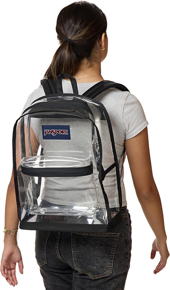 Clear Pack – 25.5L Transparent Backpack, Large Main Compartment, Side Water Bott