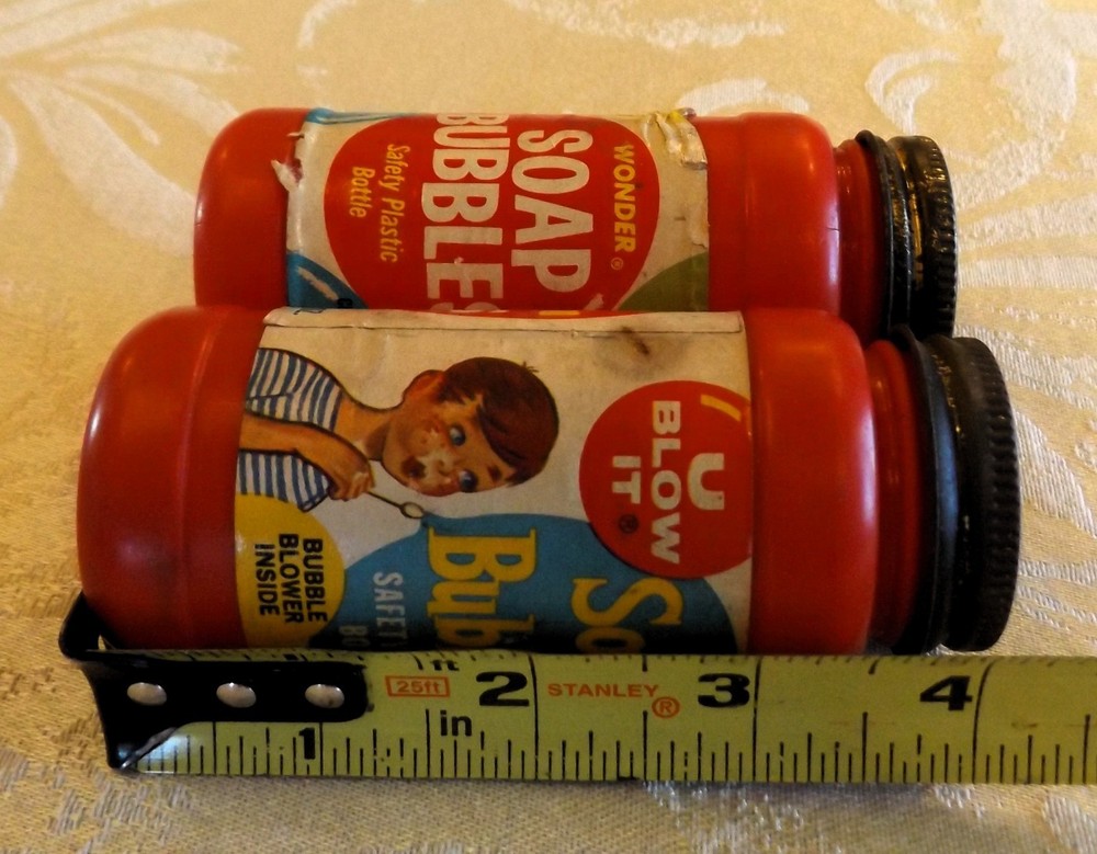 2 VINTAGE EARLY 1960'S EMPTY BUBBLE CONTAINERS W/ GR8 GRAPHICS ! NICE 2 DISPLAY